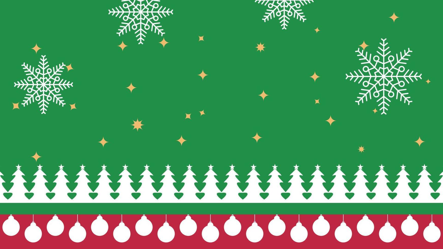 roter und grüner weihnachtsfahnenhintergrund mit bäumen, schneeflocken und kugeln vektor