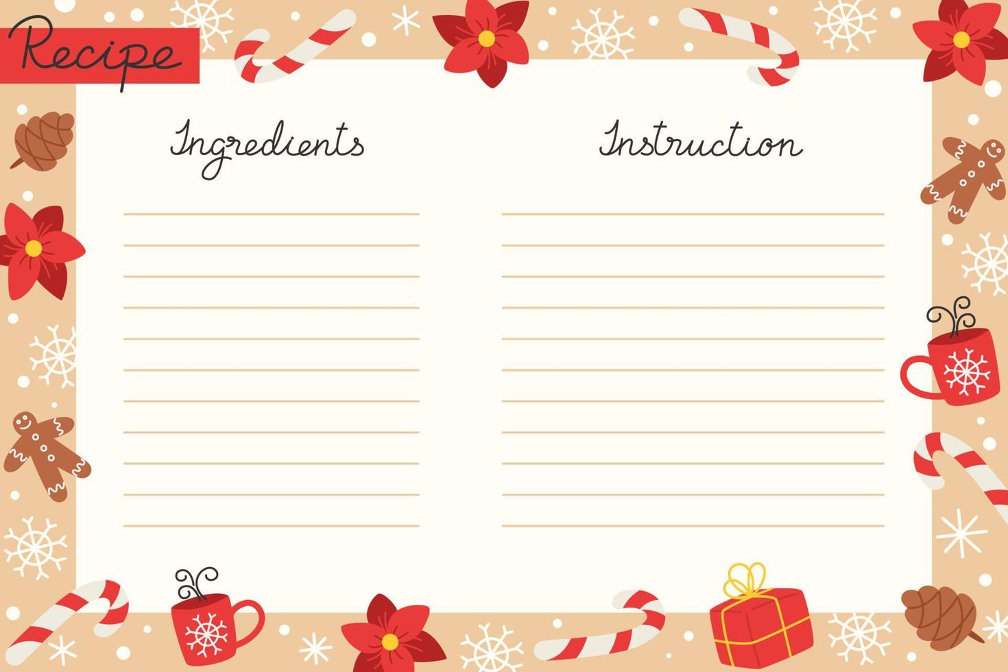 julhelg bakning recept mall med ingredienser och instruktioner vektor