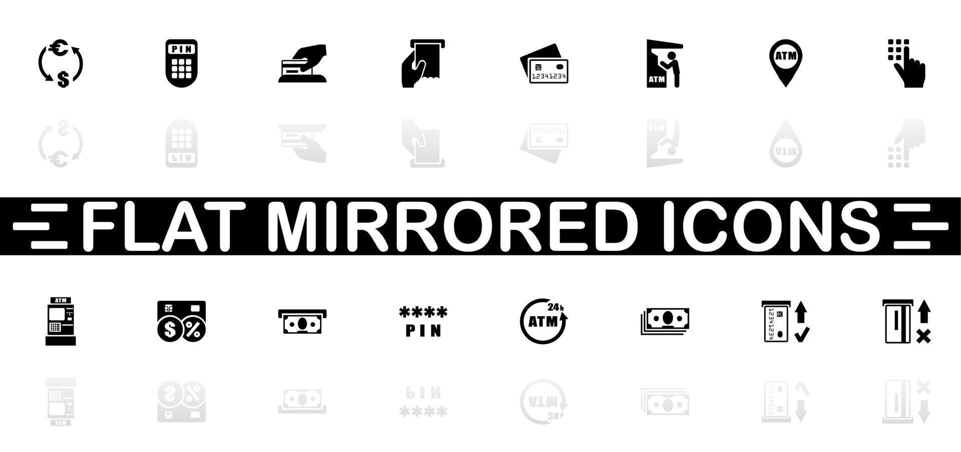 Bankomat ikoner - svart symbol på vit bakgrund. enkel illustration. platt vektor ikon. spegel reflexion skugga. kan vara Begagnade i logotyp, webb, mobil och ui ux projekt.