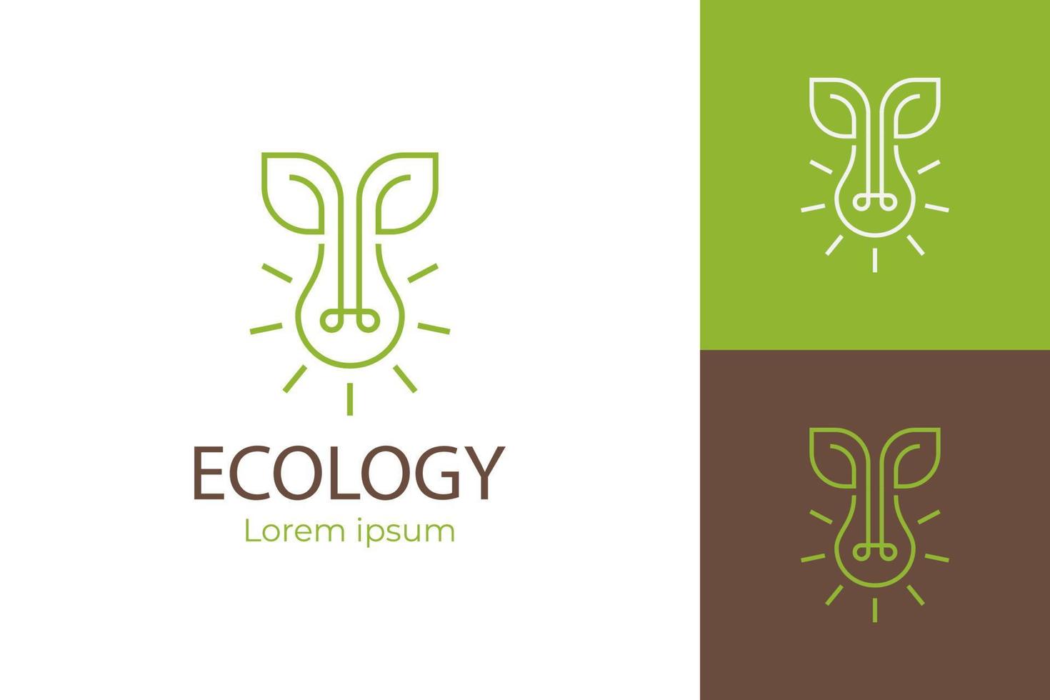 Ökologisches Energie-Icon-Logo-Design. Leuchtende elektrische Ökologie-Glühbirne mit Blatt für kreative Gartenpflanzenfarm-Innovationsideen-Logo-Design vektor