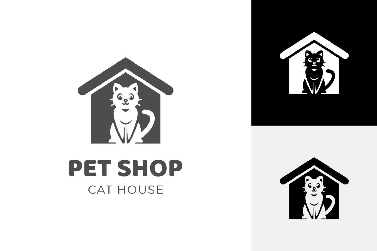 katzenhaus-silhouette-logo-illustration für pet-shop-logo. Katzenfutter-Shop-Logo-Design vektor