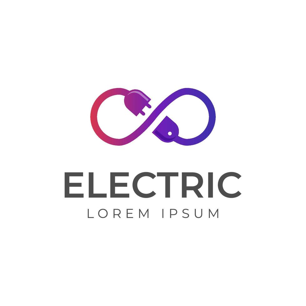 Plugin mit Infinity-Logo-Icon-Design. mit Kabel einstecken, um das Symbol für elektrische Logos zu verbinden vektor