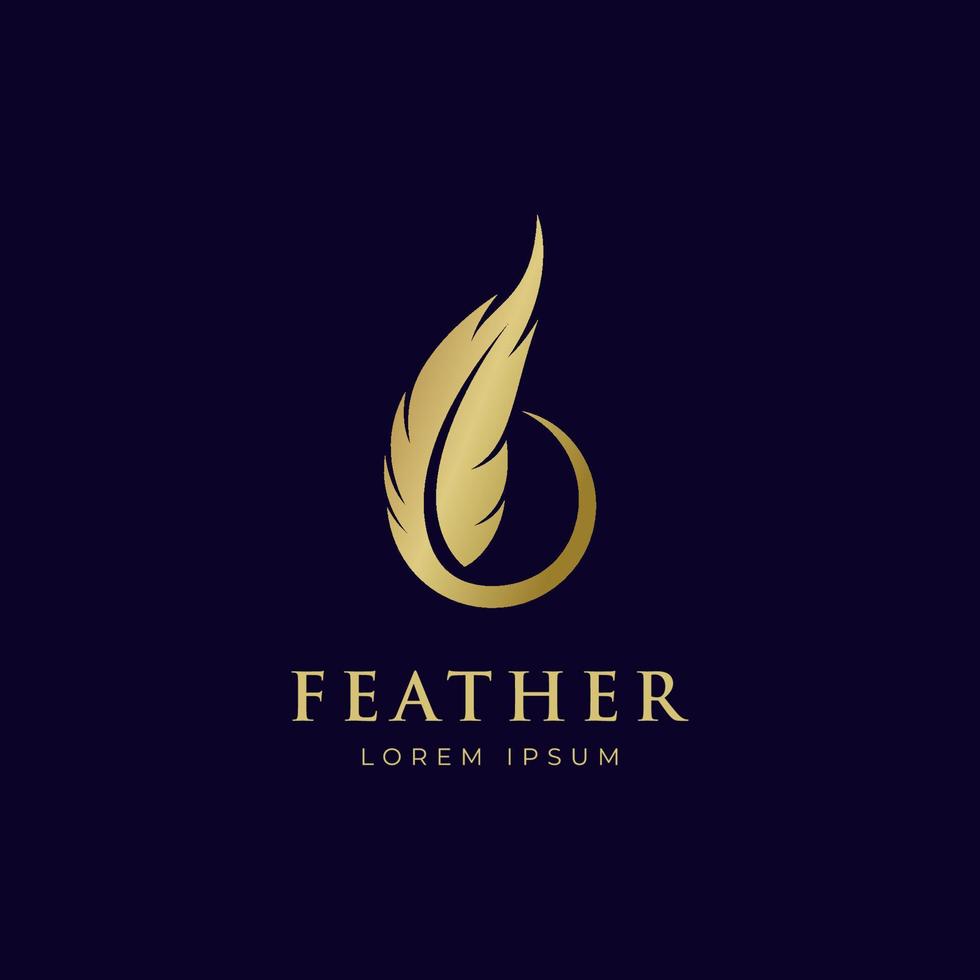 Luxus-Logo-Design mit goldener Feder. Goldene Quill-Signatur-Logo-Vorlage, Vektorsymbol, Anwaltskanzlei-Logo-Design, Feder-Quill-Symbol vektor