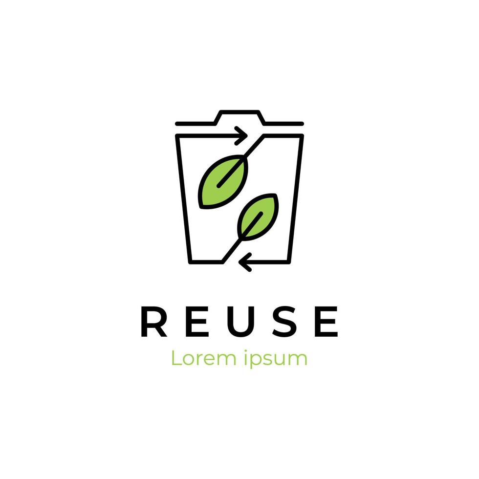 Papierkorb-Logo-Design zur Wiederverwendung, Umwelt recyceln. Papierkorb-Blatt-Bio-Logo-Symbol Bio vektor