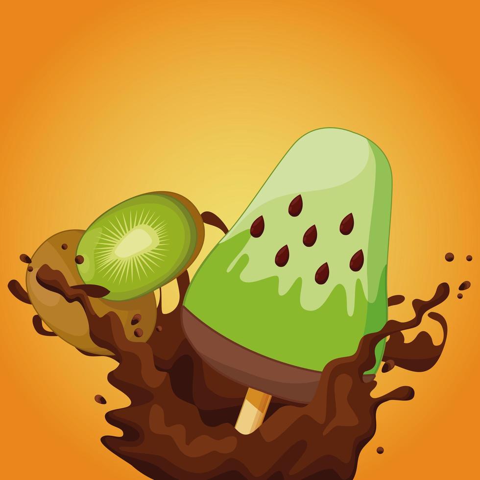 Kiwi-Eisriegel mit Schokoladenspritzer vektor