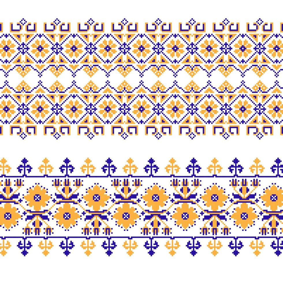 uppsättning av etnisk prydnad mönster med korsa sy blomma vektor
