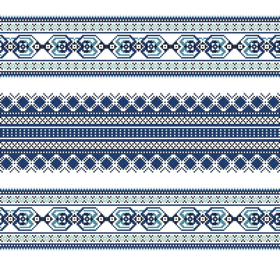 uppsättning av etnisk prydnad mönster i blå färger vektor
