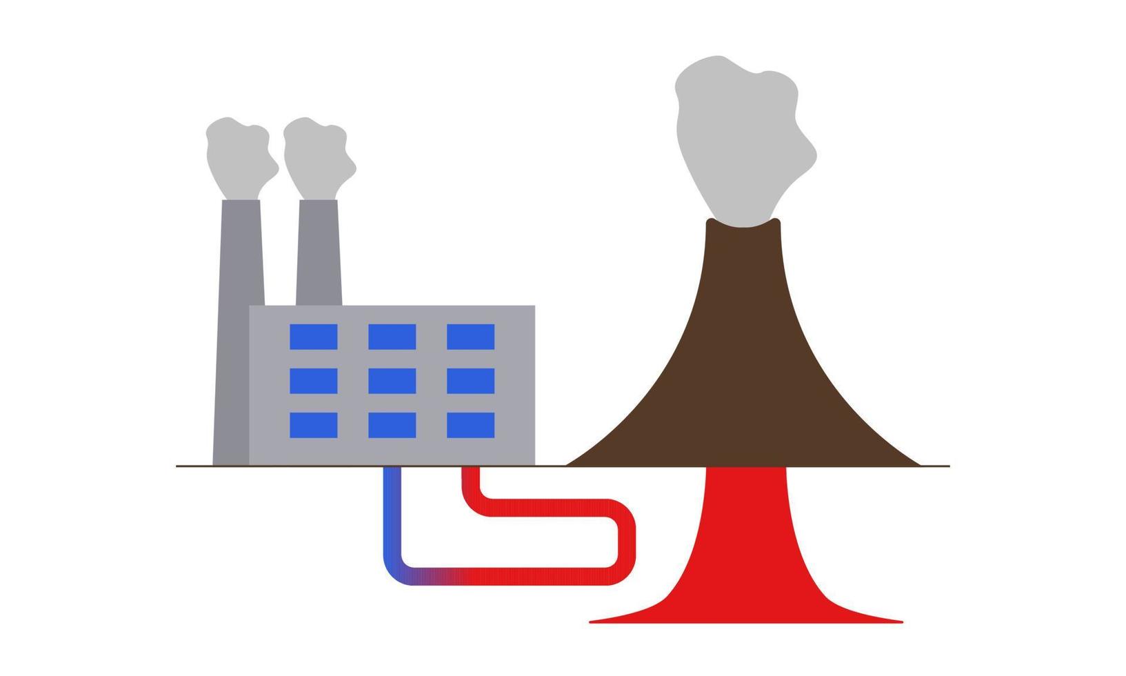 geotermisk kraft växt nära de vulkan. förnybar, alternativ energi källa. platt stil. vektor illustration