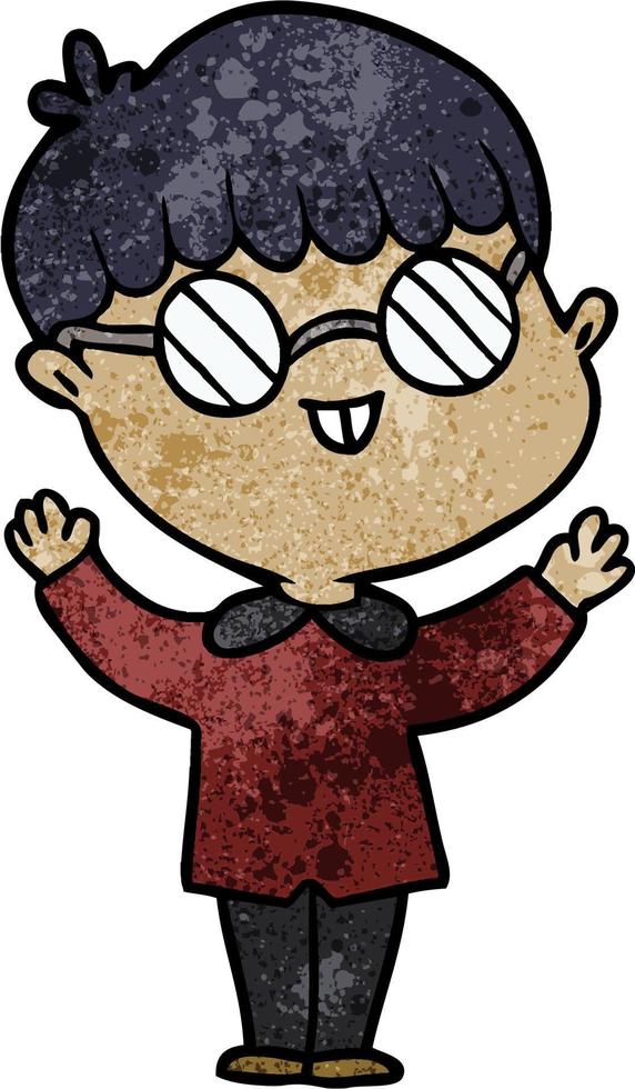 Retro-Grunge-Textur Cartoon-Mann mit Brille vektor