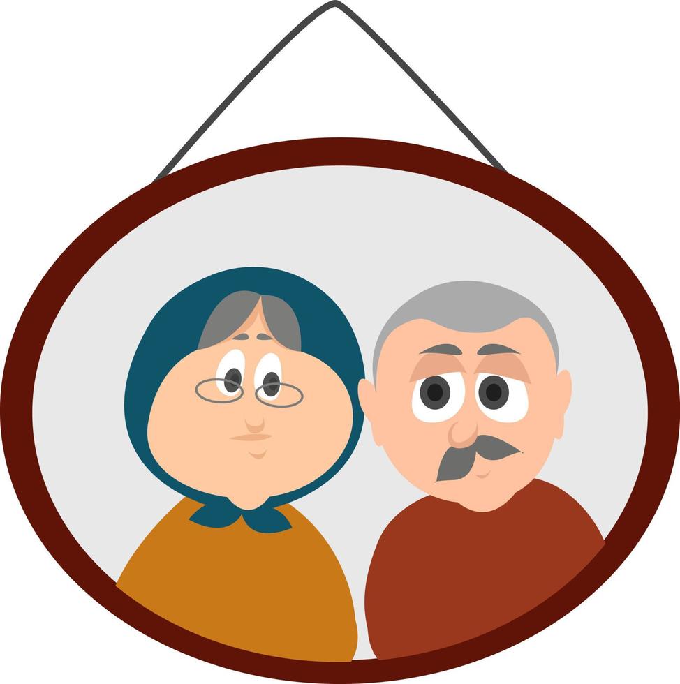 Großeltern im Bild, Illustration, Vektor auf weißem Hintergrund