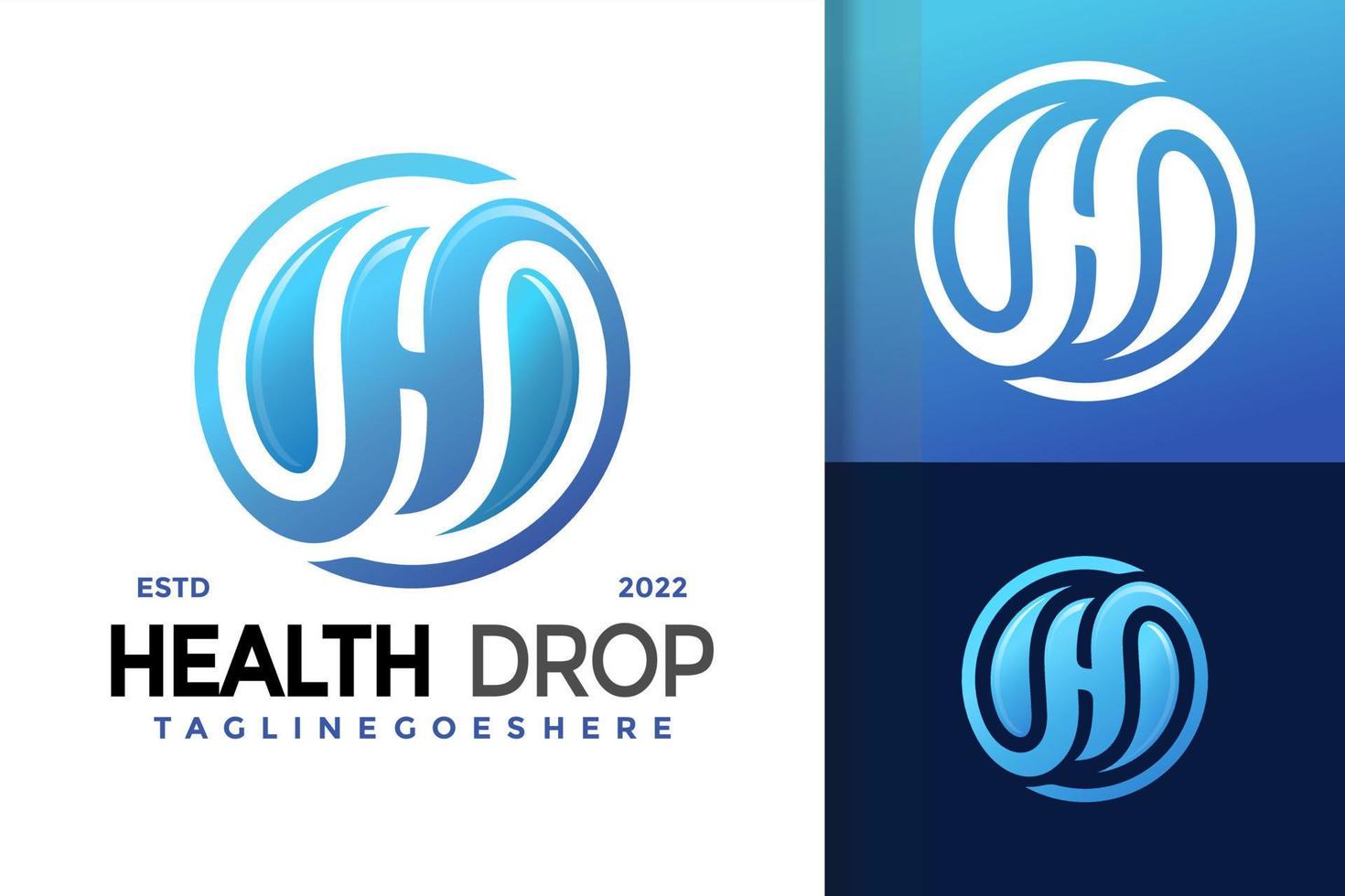 h Brief Health Drop Logo Design, Markenidentitätslogos Vektor, modernes Logo, Logodesigns Vektorillustrationsvorlage vektor