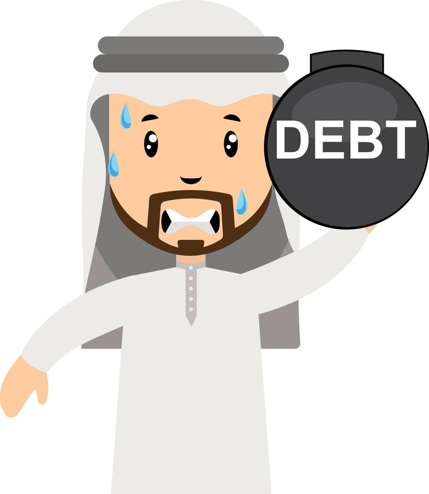 Araber in Schulden, Illustration, Vektor auf weißem Hintergrund.