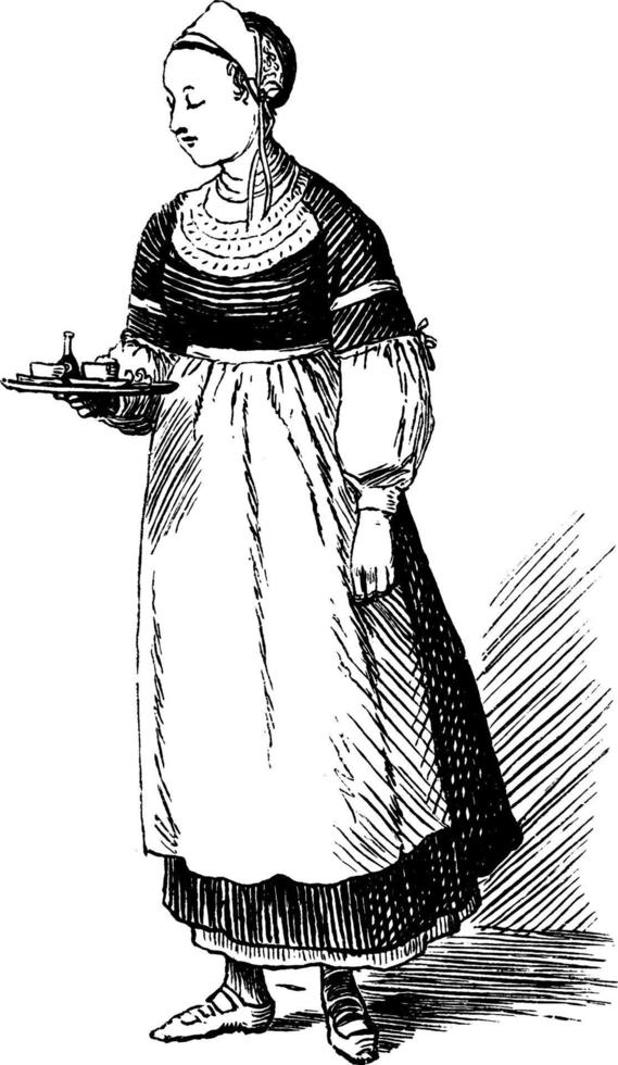 Frau mit Tablett, Vintage Illustration vektor