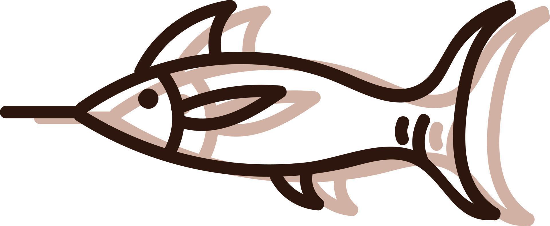 hav fisk med skarp näsa, illustration, vektor på vit bakgrund.