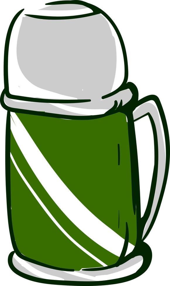 Grüne Thermoskanne, Illustration, Vektor auf weißem Hintergrund.