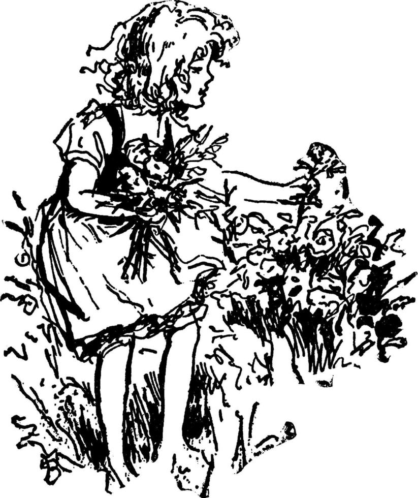 Blumen pflücken, Vintage Illustration vektor