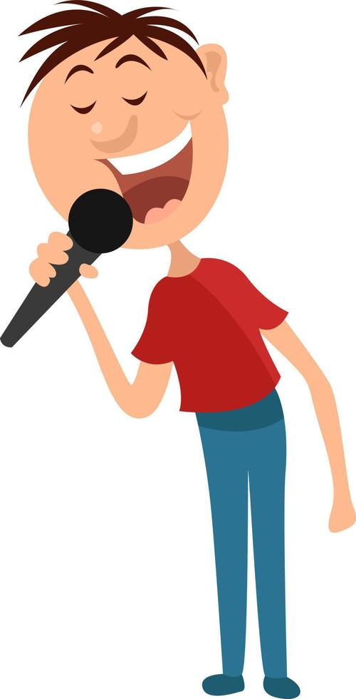 pojke sång karaoke , illustration, vektor på vit bakgrund
