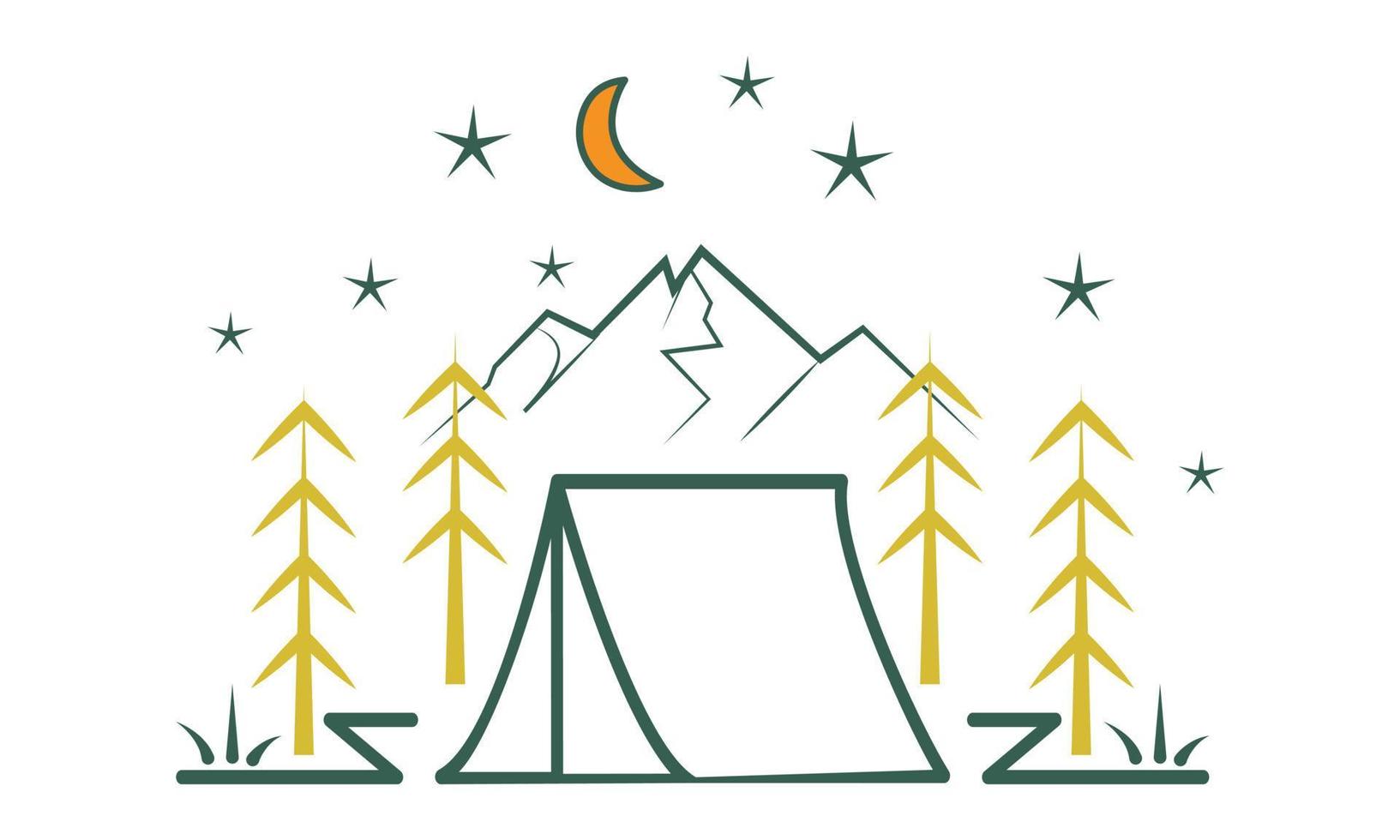 Camping Vektor- und Illustrationslinie Kunstdesign. vektor