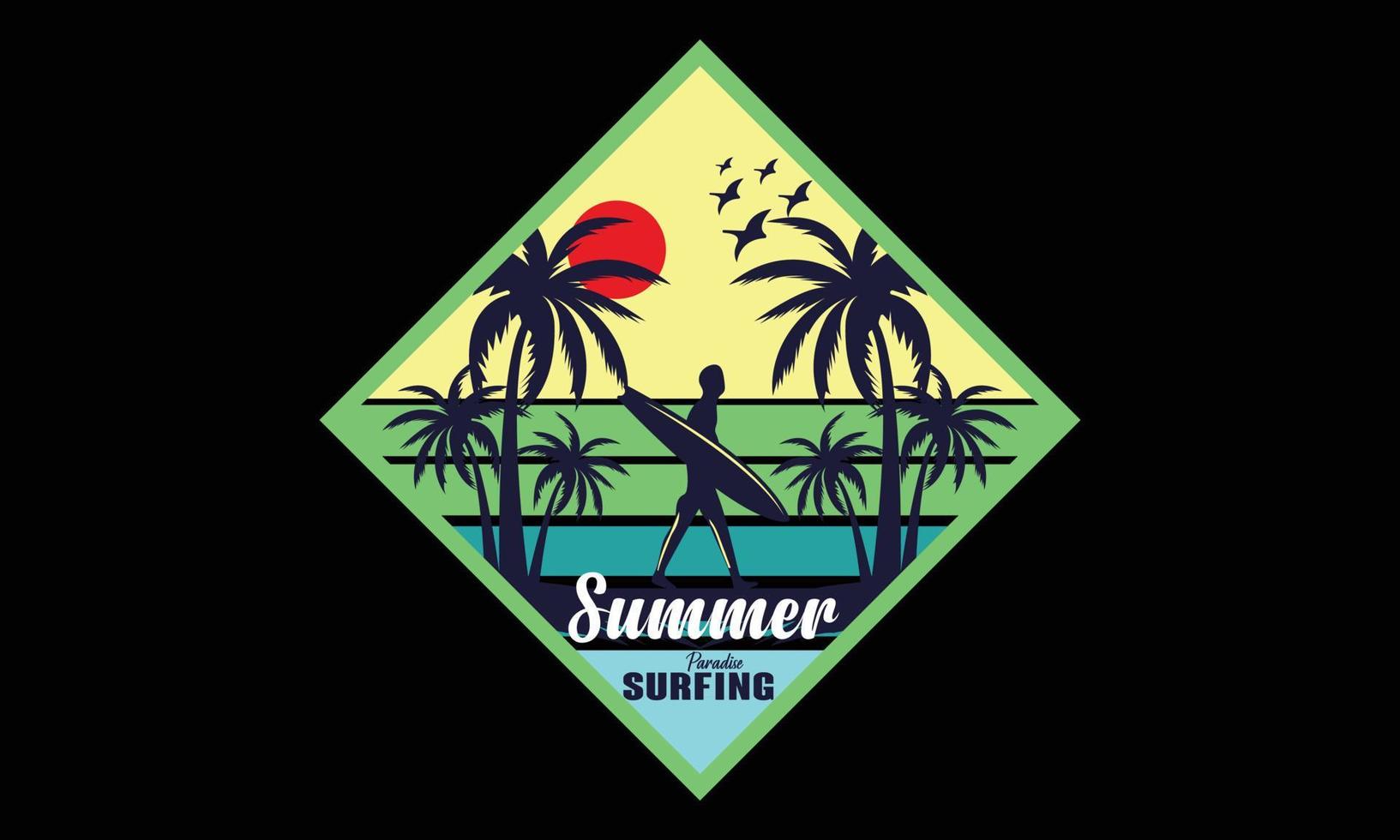 sommar paradis surfing t-shirt design illustration. vektor