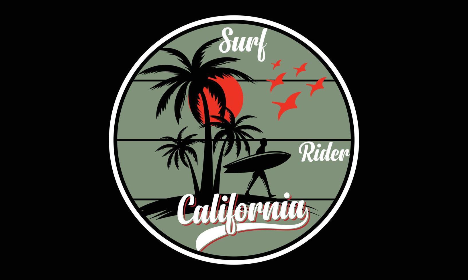 surf rider t-shirt kalifornien typografie vektorillustration und farbenfrohes design. vektor