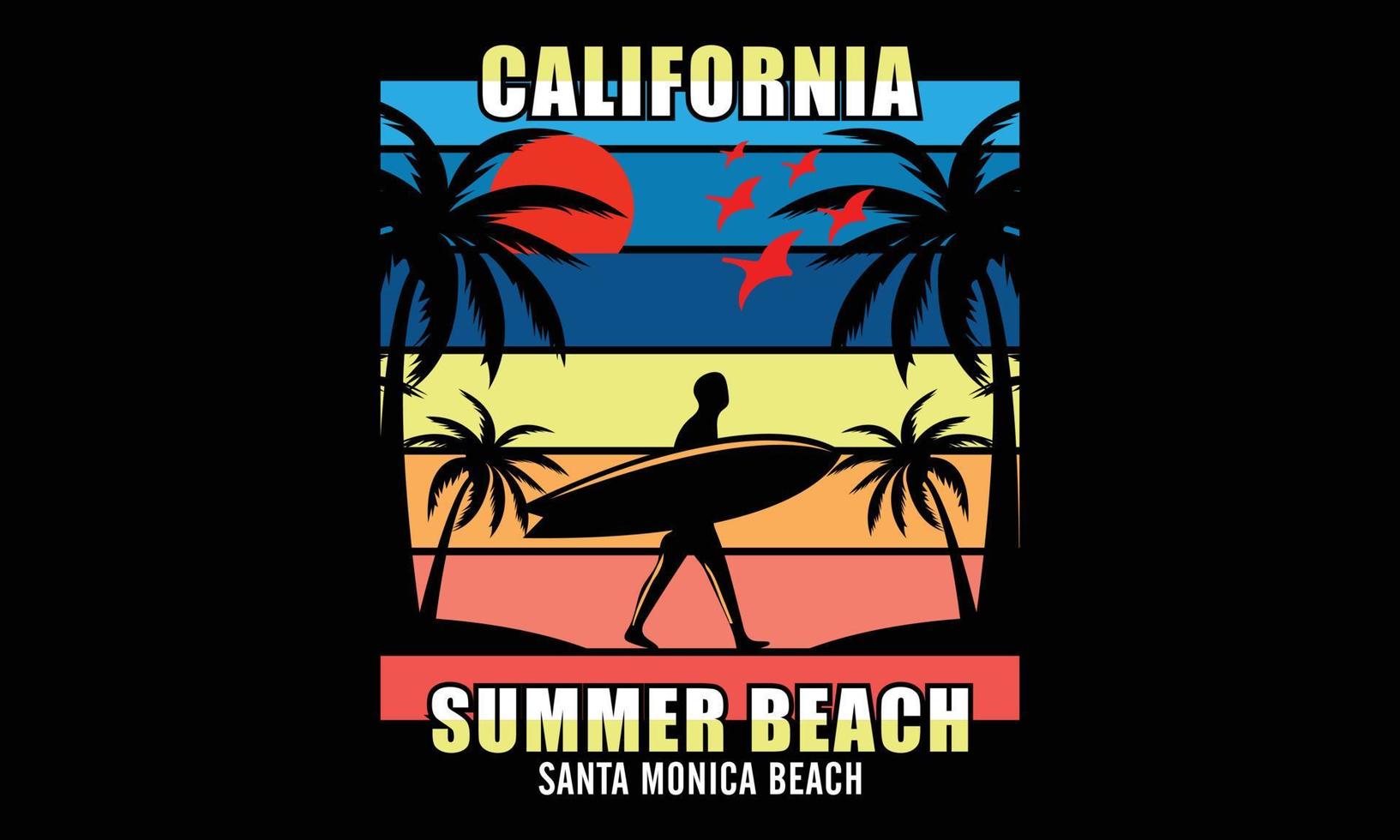 kalifornien sommar strand typografi vektor illustration och färgrik design.