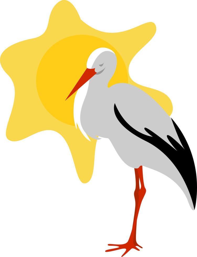 stork i de Sol, illustration, vektor på vit bakgrund.