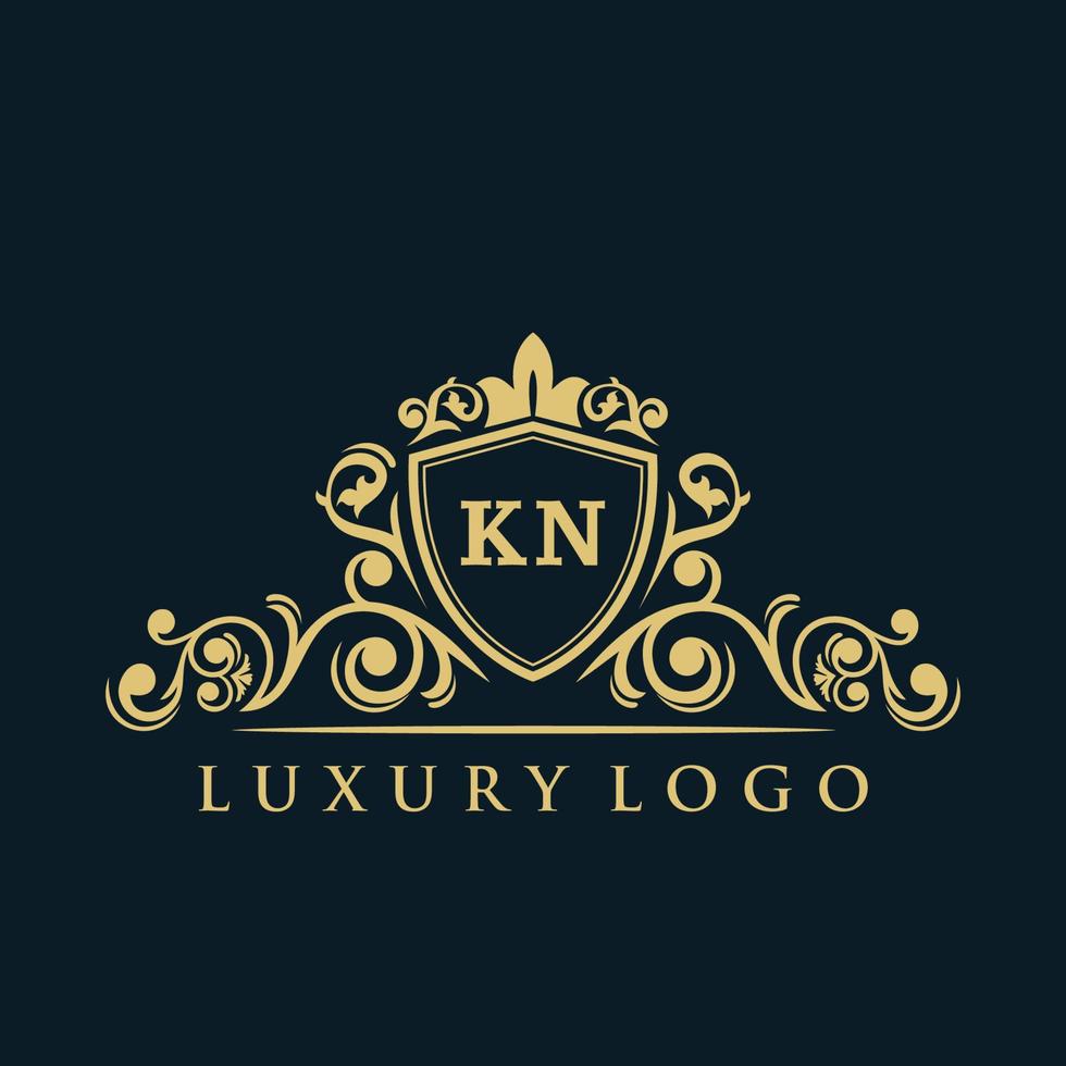 Buchstabe kn Logo mit luxuriösem Goldschild. Eleganz-Logo-Vektorvorlage. vektor