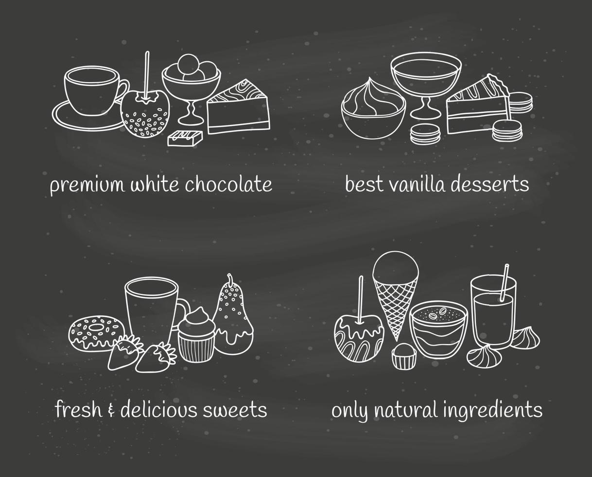 annorlunda grupper av desserter och sötsaker. vektor