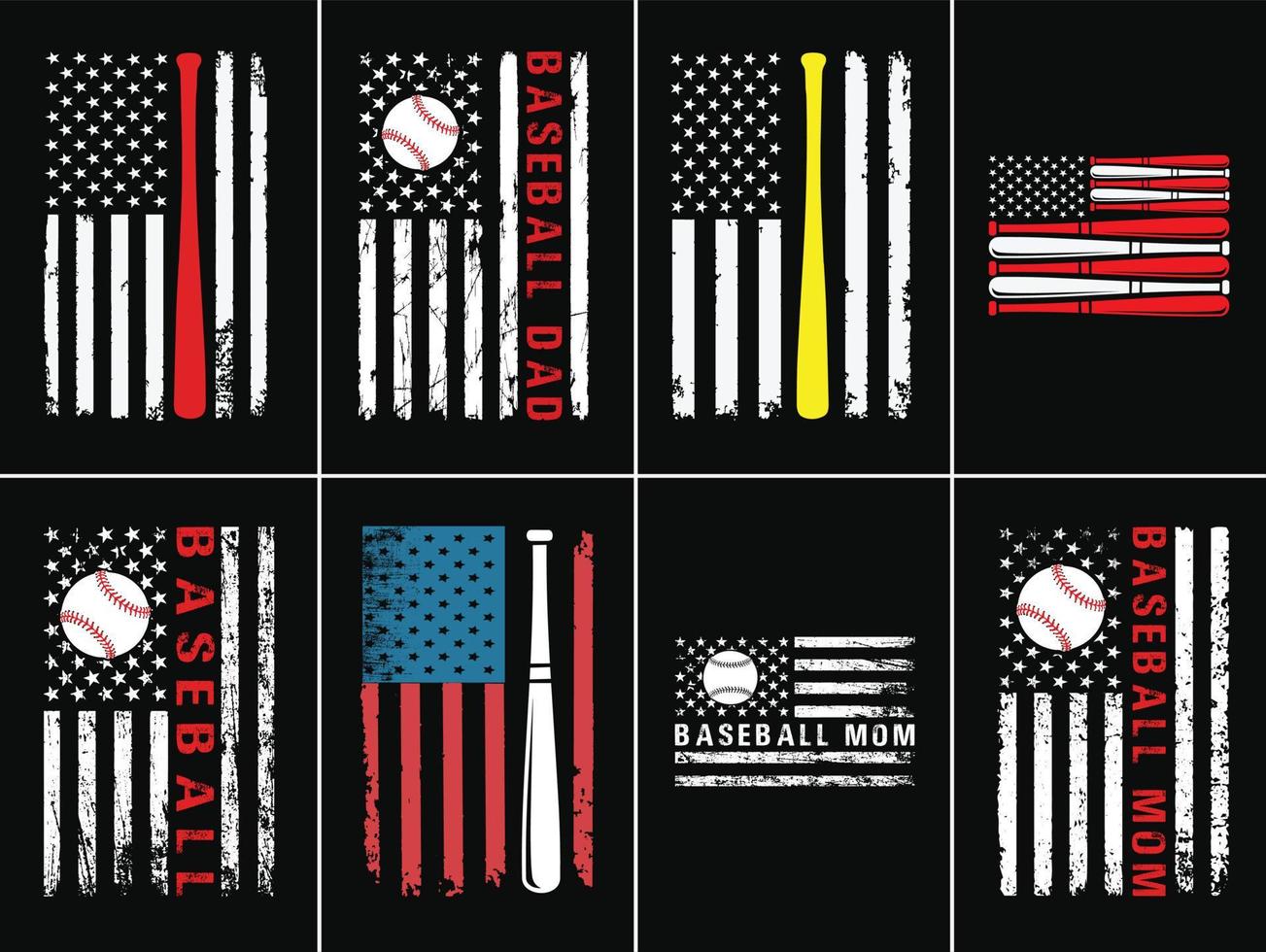 baseball mit usa-flaggenillustration. amerikanisches Baseball-T-Shirt-Designpaket vektor