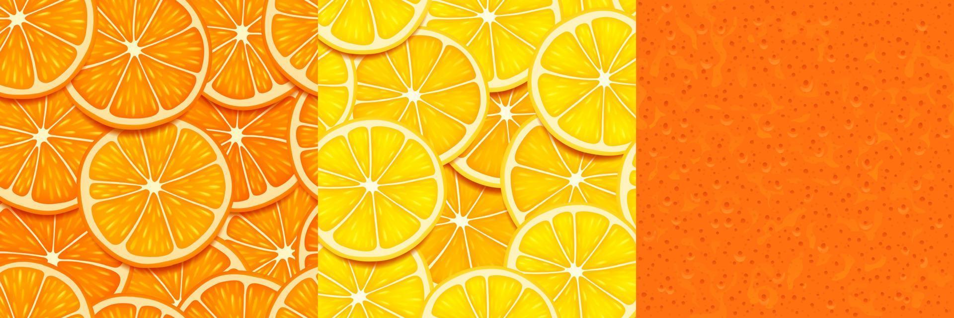 Texturen von Orangen, Zitronenscheiben und -schalen vektor