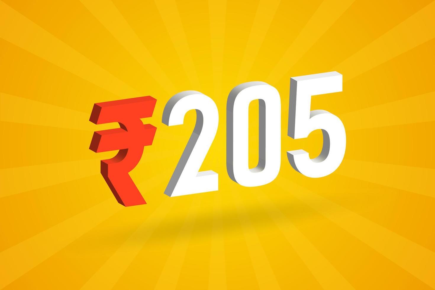 205 rupee 3d symbol djärv text vektor bild. 3d 205 indisk rupee valuta tecken vektor illustration
