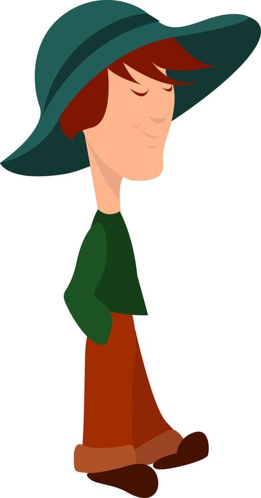 Junge mit grünem Hut, Illustration, Vektor auf weißem Hintergrund.