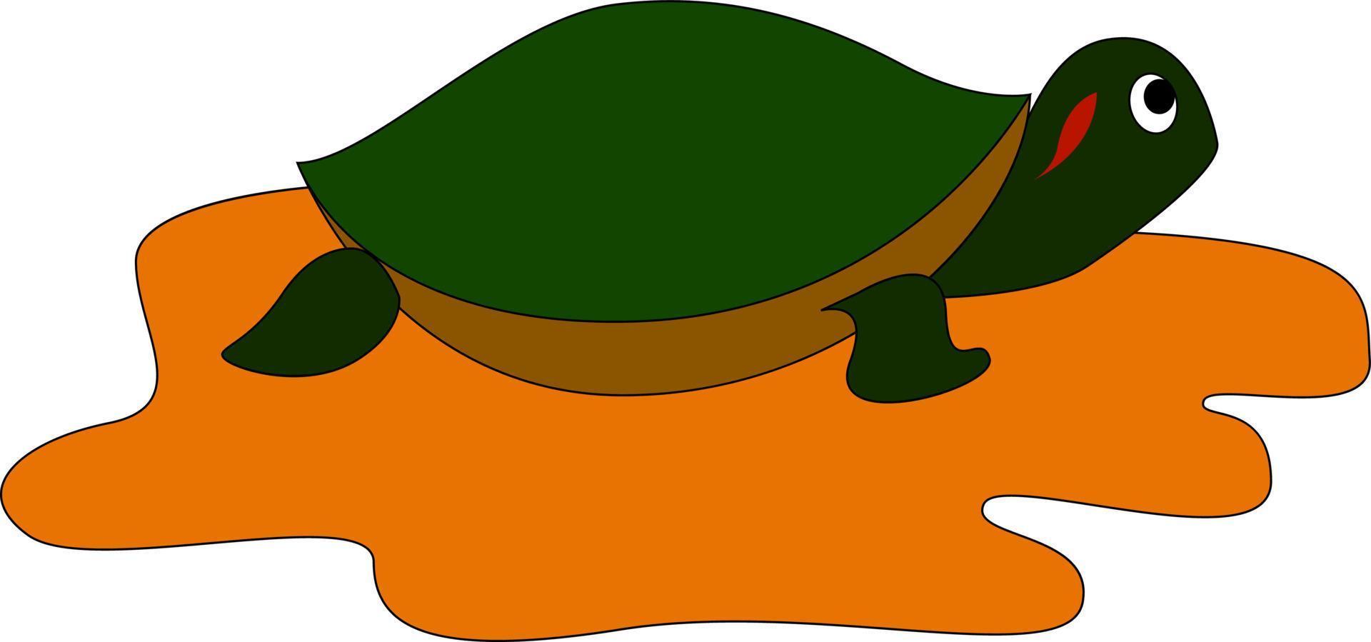 långsam röd örat sköldpadda, illustration, vektor på vit bakgrund.