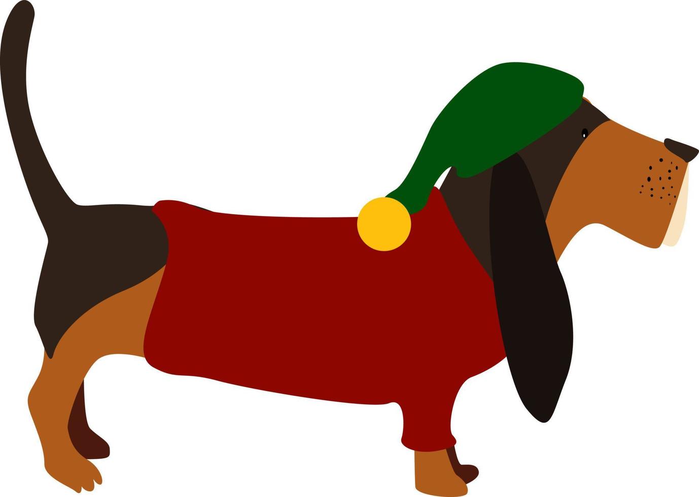 hund med grön hatt, illustration, vektor på vit bakgrund.