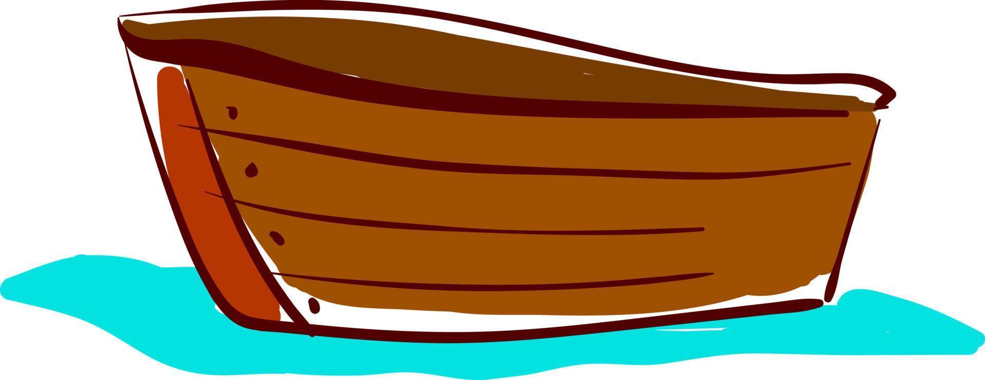 Holzboot, Illustration, Vektor auf weißem Hintergrund.