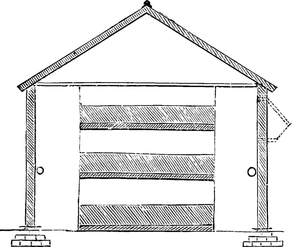 Abschnitt des überdachten Pilzhauses der Spannweite, Vintage-Illustration. vektor