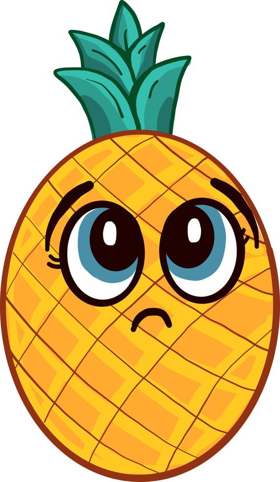 söt ananas med blå ögon, illustration, vektor på vit bakgrund.