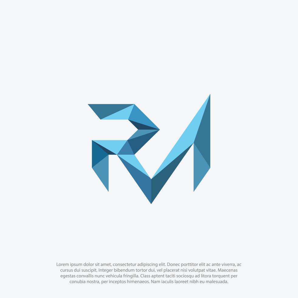 geometrisches rm-logo, beschriftung und kombination der buchstaben r und m in einer form mit geometrischem logo-designvektor im low-poly-stil vektor