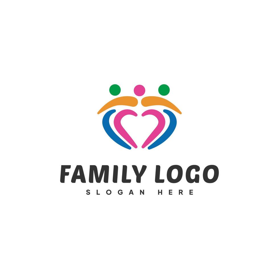 Printfamily-Logo-Design-Vorlage, menschliche Ikone mit buntem Design der Liebesform vektor
