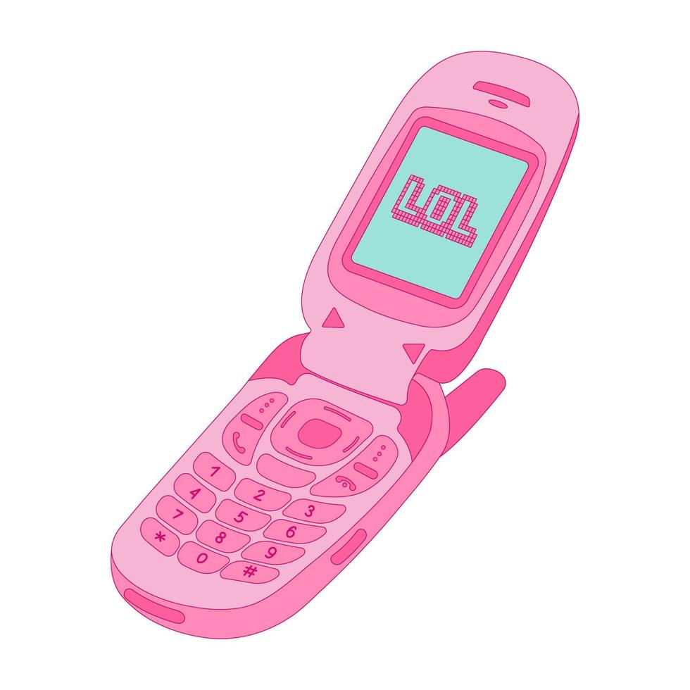 y2k Klapptelefon, rosa süßes Telefon, Ästhetik der 2000er Jahre, Retro-Nostalgie vektor