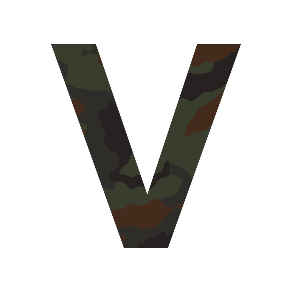 Englisches Alphabet Buchstabe v, Khaki-Stil isoliert auf weißem Hintergrund - Vektor