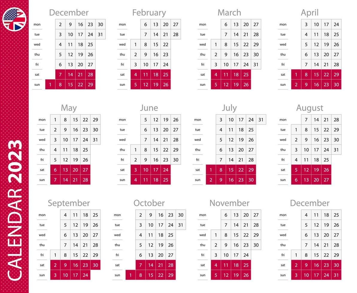 Kalender 2023 mit vertikalem Raster. Vektorkalender. vektor