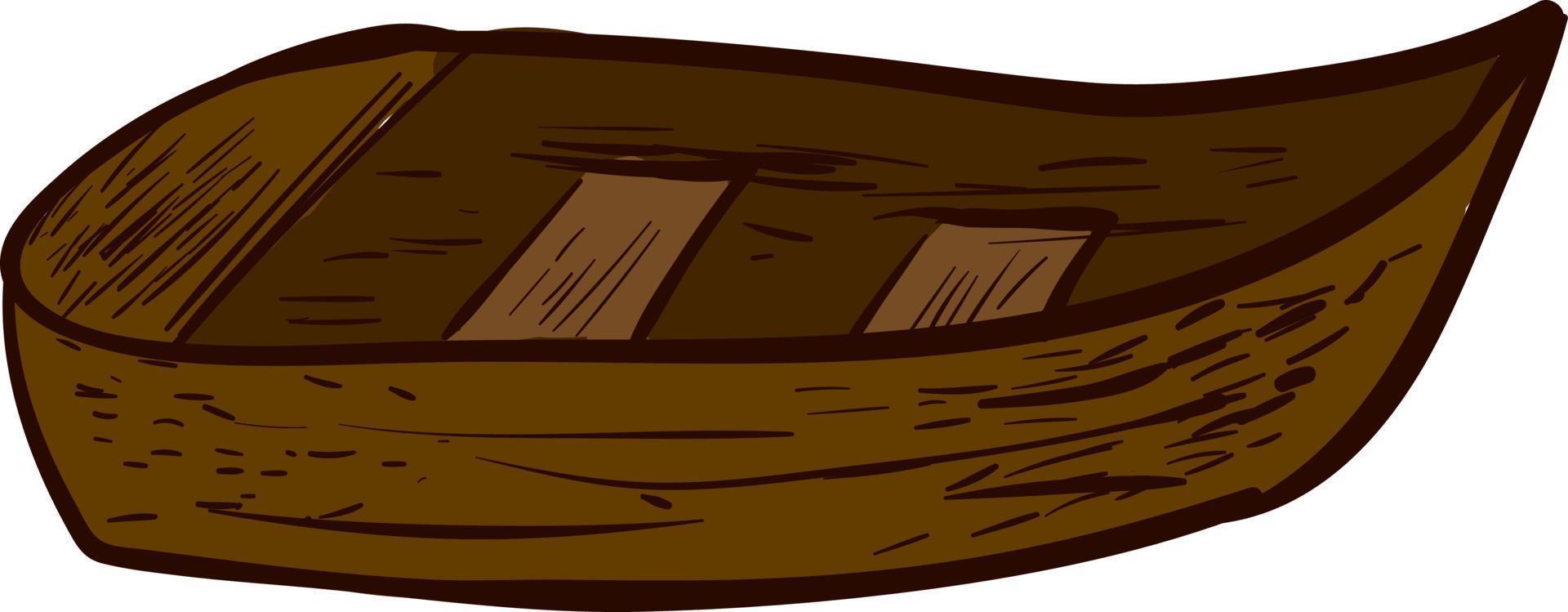 Holzboot, Illustration, Vektor auf weißem Hintergrund.