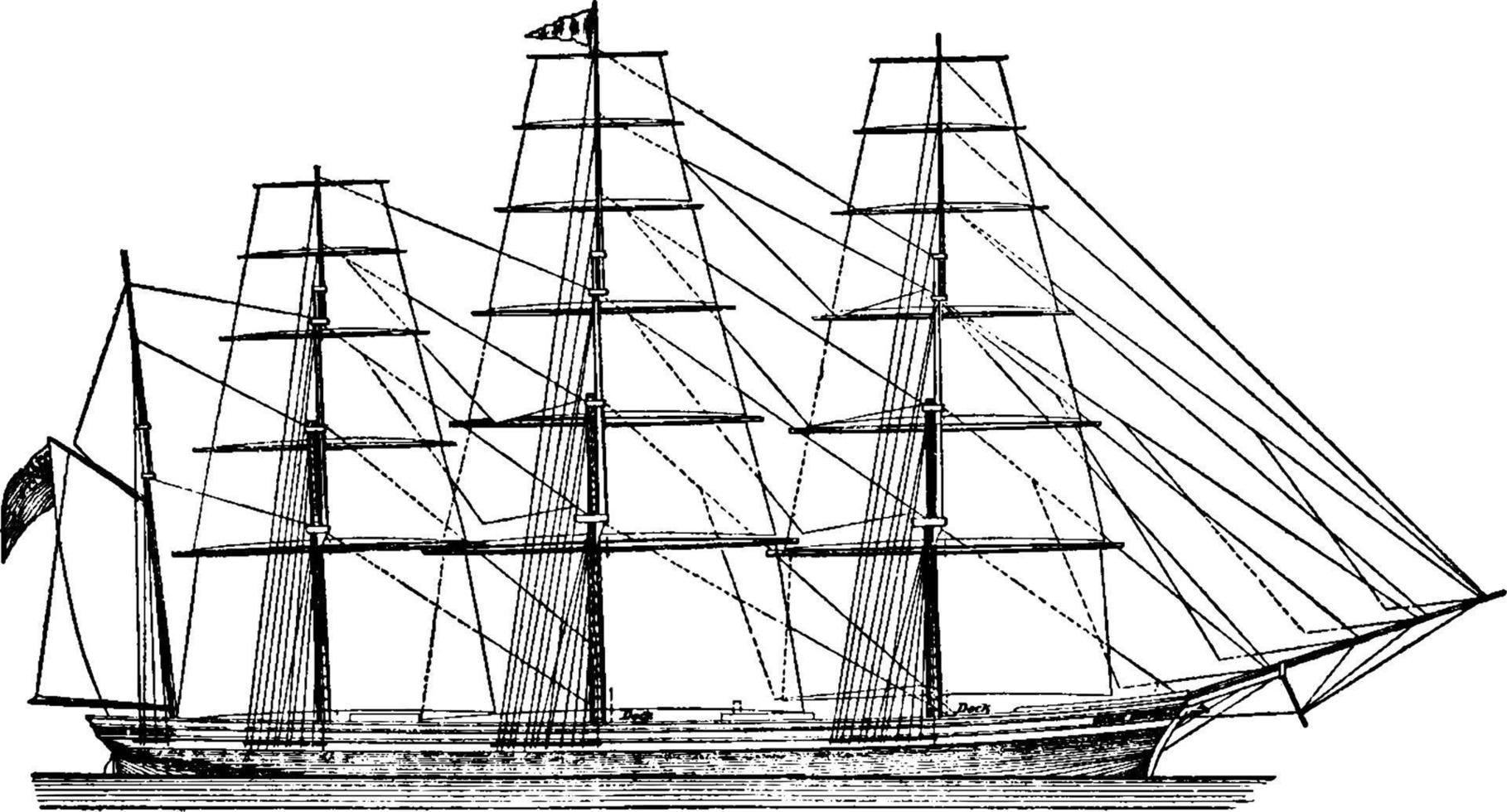 windbetriebenes segelboot, vintage illustration. vektor