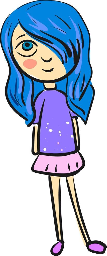 ein Mädchen mit blauen Haaren, Vektor- oder Farbillustration. vektor