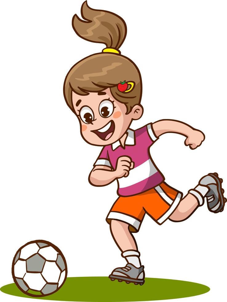 söt unge pojke spela fotboll som anfallare vektor