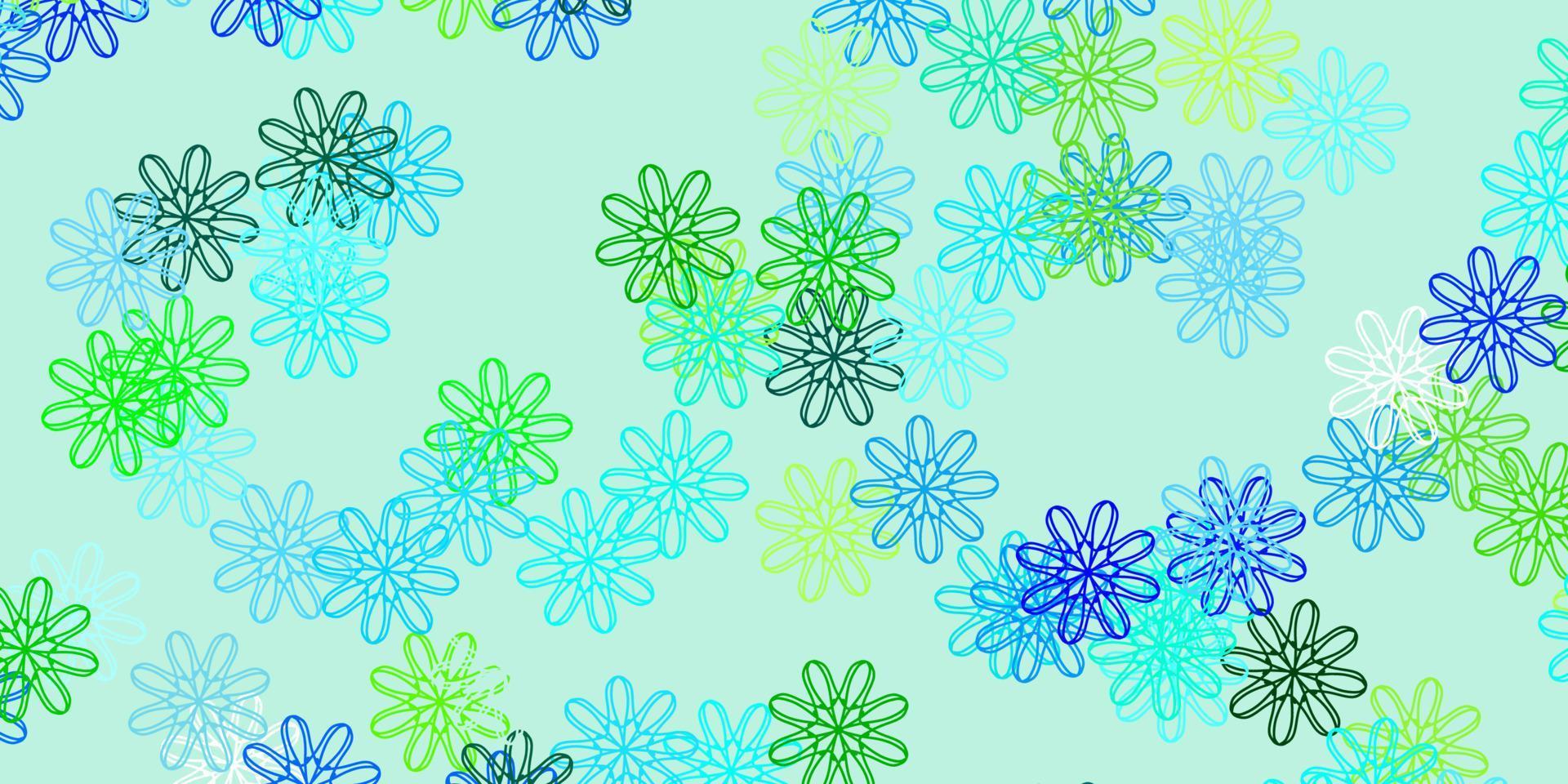 hellblaues, grünes Vektor-Gekritzelmuster mit Blumen. vektor