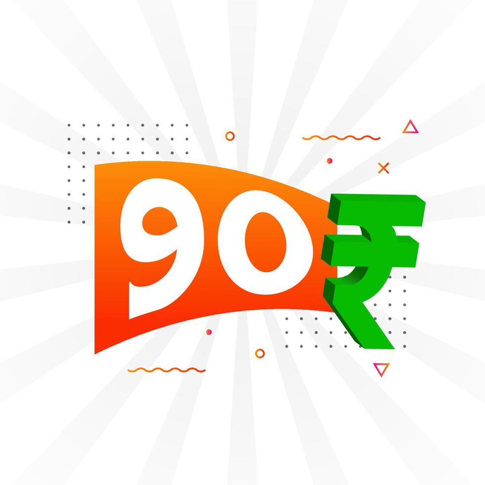 90 rupee symbol djärv text vektor bild. 90 indisk rupee valuta tecken vektor illustration