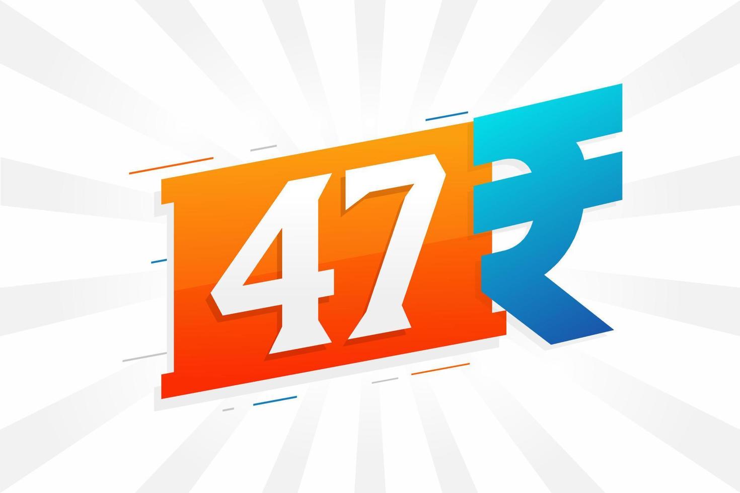 47 Rupien Symbol fettes Textvektorbild. 47 indische Rupie Währungszeichen Vektor Illustration