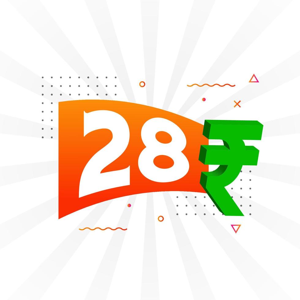 28 rupee symbol djärv text vektor bild. 28 indisk rupee valuta tecken vektor illustration